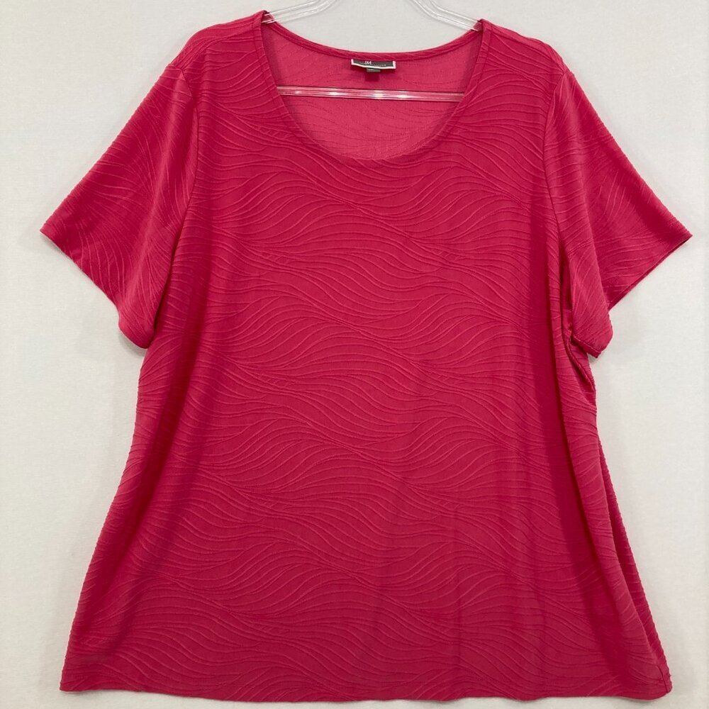 JM Collection size 3X Pink Short Sleeve Stretch Knit Textured Abstract Blouse